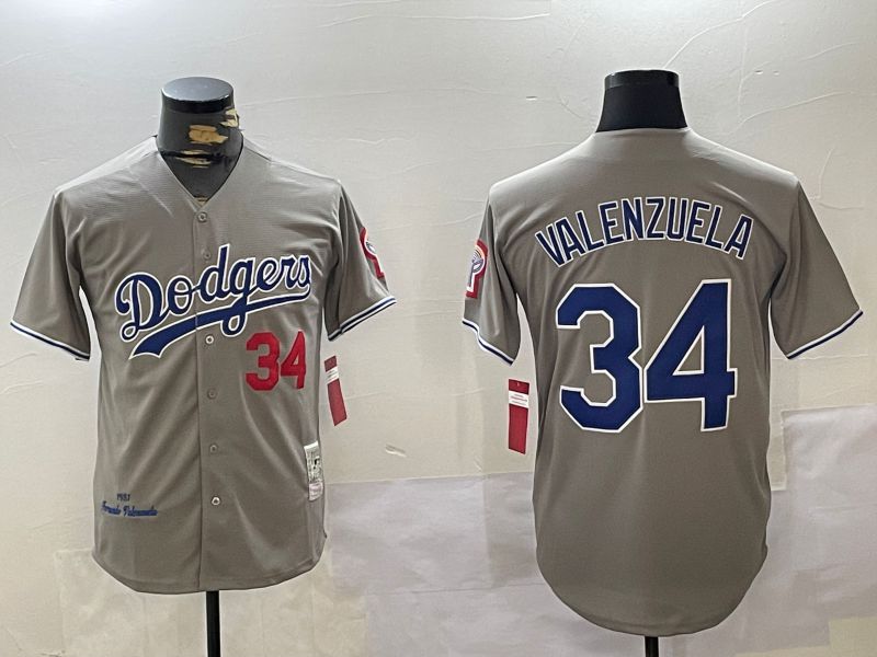Men Los Angeles Dodgers 34 Valenzuela Grey Throwback Game 2024 Nike MLB Jersey style 11202